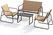 Set di Conversazione per Patio, Set di Mobili 4 Pezzi con Tavolino in Vetro Temperato, Ampio Divano a Due Posti, 2 Sedie Accoglienti, Tessuto Traspirante, per Giardino, Bordo Piscina