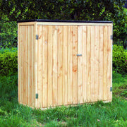 Casetta porta attrezzi da giardino in legno color naturale, 136 x 127 x 58 cm, armadio da esterno a due ante, capanno per utensili e strumenti