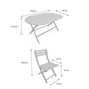 Set tavolo da giardino ovale in legno, 6 sedie, marrone naturale