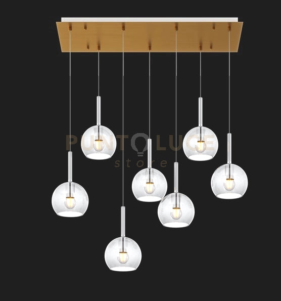 SOSP. OTTONE SAT. RETTANGOLARE 7 LUCI VETRI TUTTI PICCOLO CROMO 1155OS-S7 RP-CR