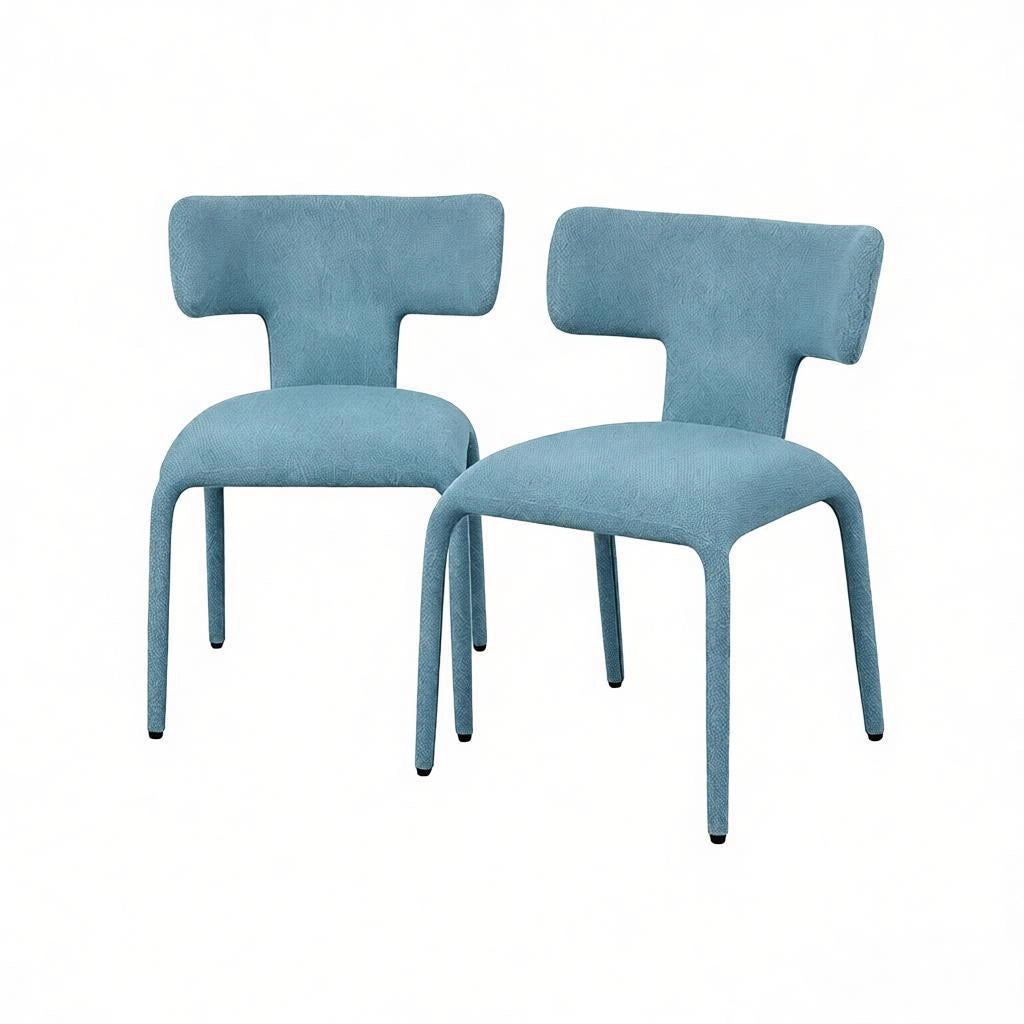 Set di 2 sedie girevoli imbottite in lino blu con base in metallo e ruote