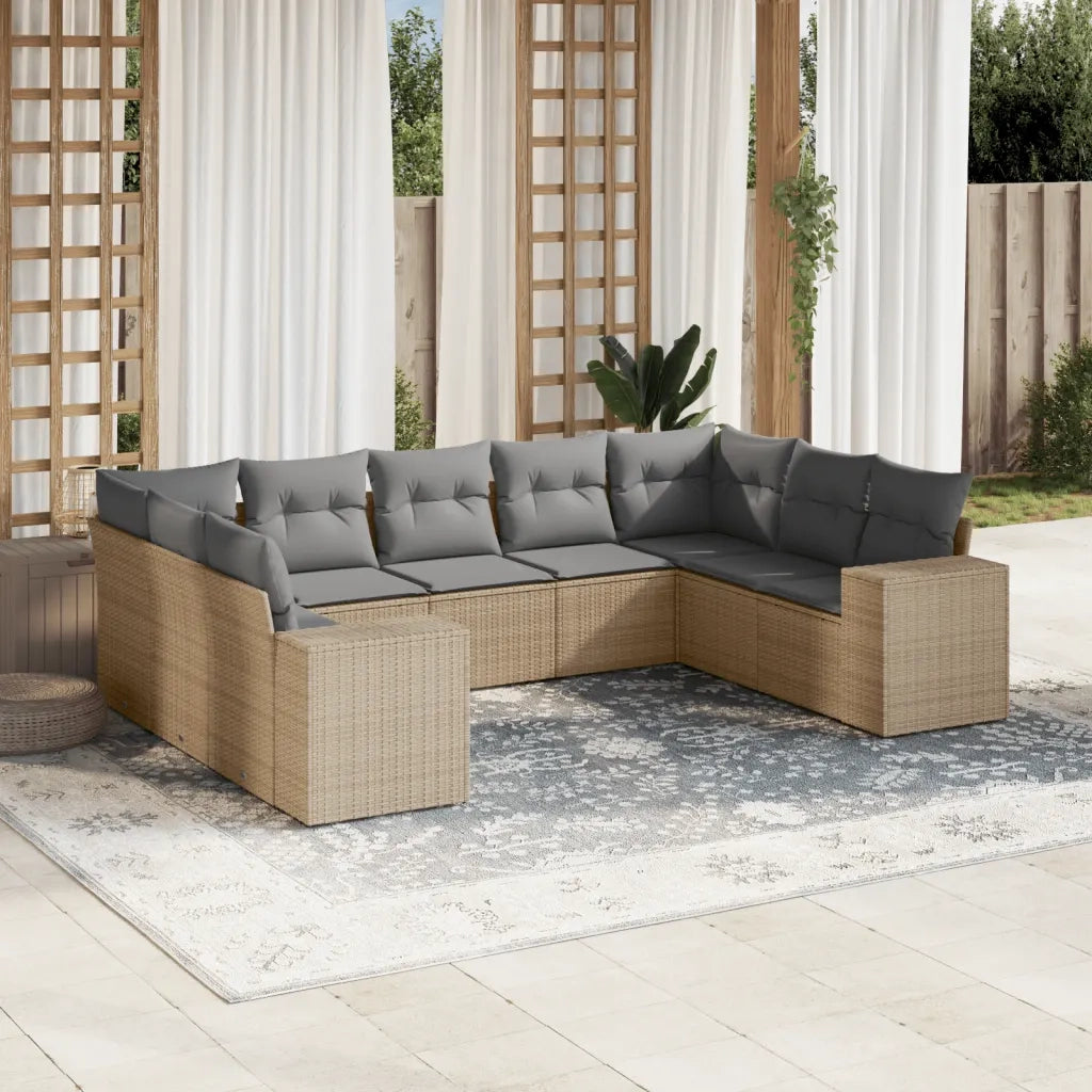 Set Divano da Giardino 9 pz con Cuscini Beige in Polyrattan 3222998