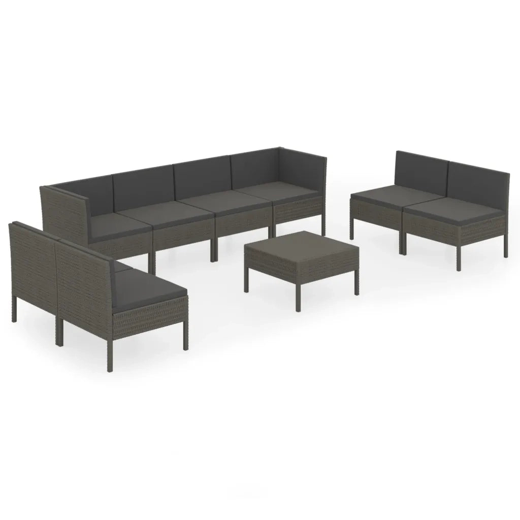 Set Divani da Giardino 9 pz con Cuscini in Polyrattan Grigio cod mxl 41957