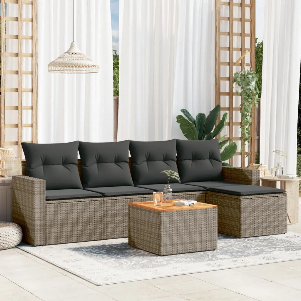 Set Divano da Giardino 6 pz con Cuscini-Sofa da Giardino-Divanetto da esterno Grigio in Polyrattan 146301