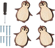 Set di 4 maniglie in legno design pinguino per armadio da cucina, camera da letto e guardaroba