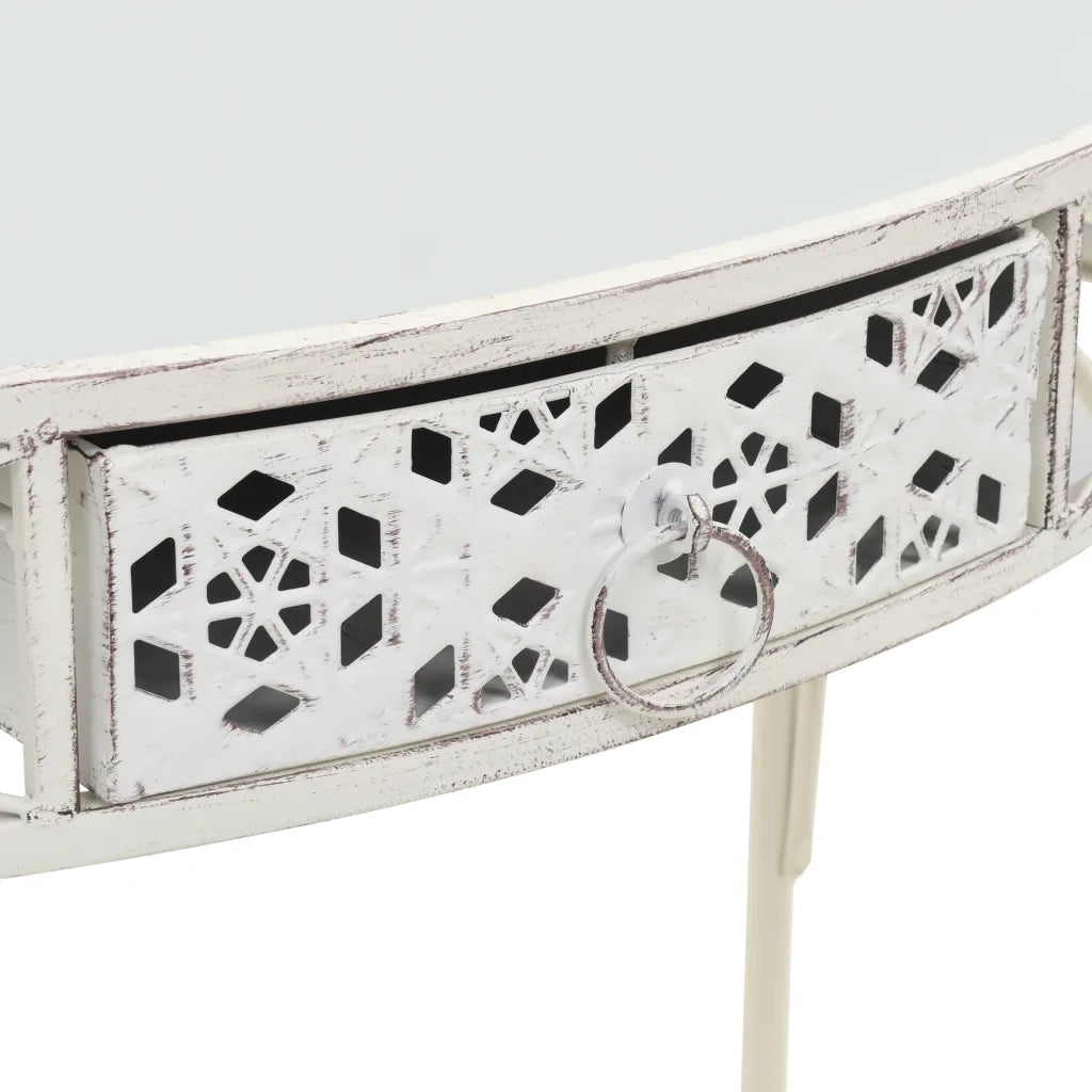 Tavolino Laterale-Tavolino da soggiorno-Tavolo in Stile Francese in Metallo 82x39x76 Bianco
