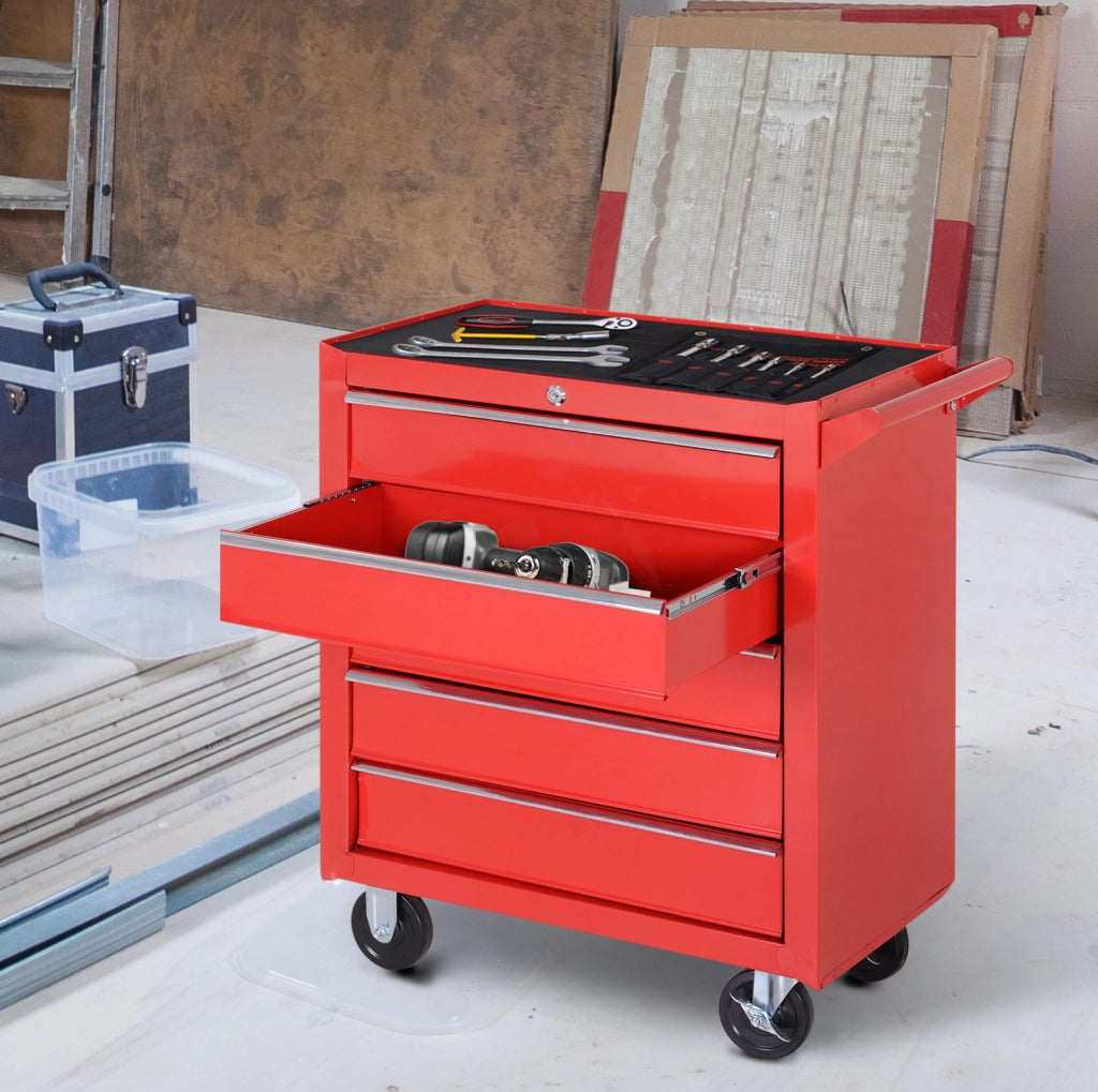Carrello portautensili in acciaio rosso con 7 cassetti