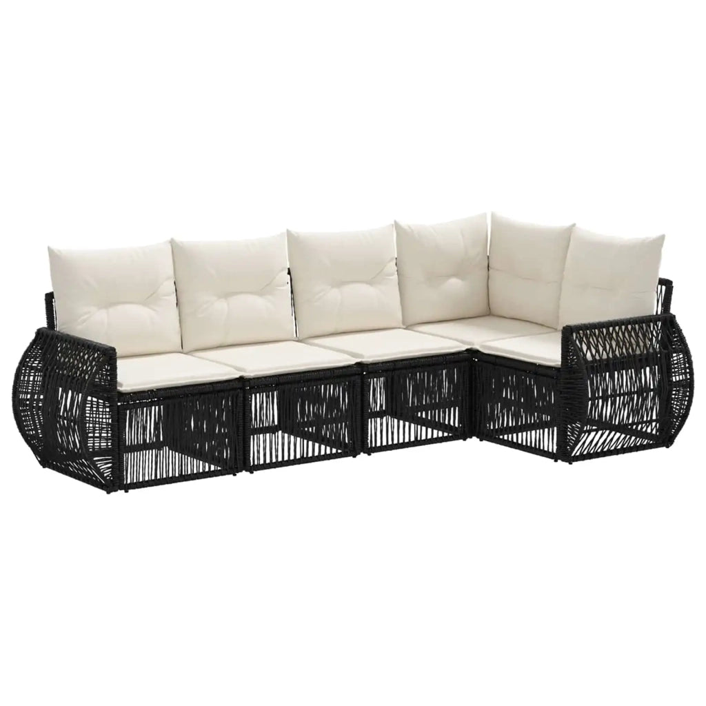 Set Divano da Giardino 5 pcs Nero e Bianco Crema polyrattan 3435415