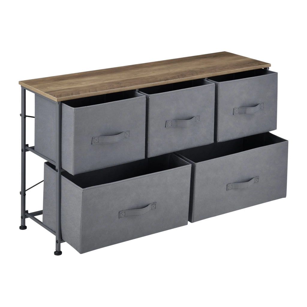 Elegante cassettiera pratico mobiletto portaoggetti con 5 cassetti in tessuto non tessuto 55 x 100 x 29 cm 03_0006834