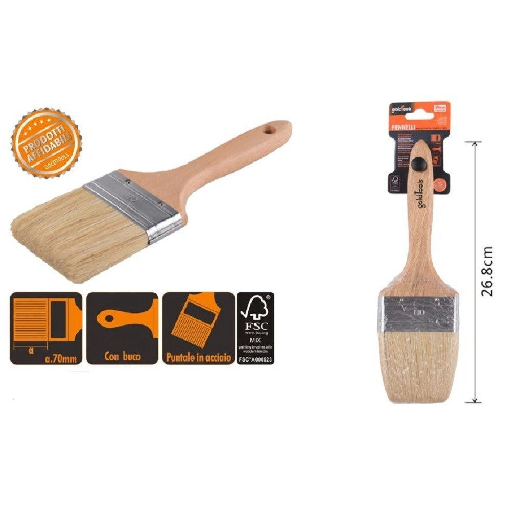 Trade Shop - Pennello Piatto 26.8 Cm Con Manico In Legno Setole Morbide Pittura Vernice 90208 -