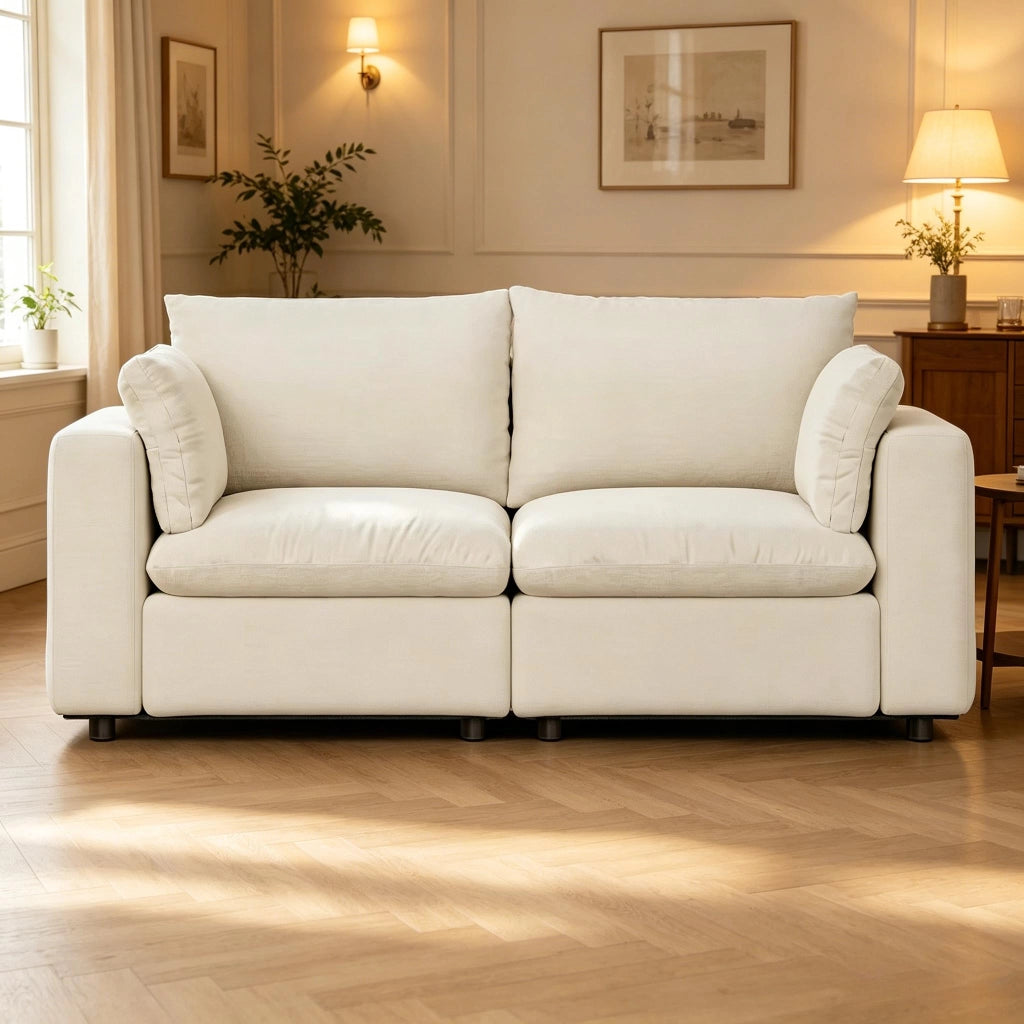 Divano modulare con rivestimento sfoderabile e lavabile in ciniglia bianca con struttura rinforzata 180 × 91 × 83 cm