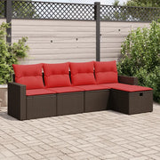Set Divano da Giardino 5 pz con Cuscini Marrone in Polyrattan