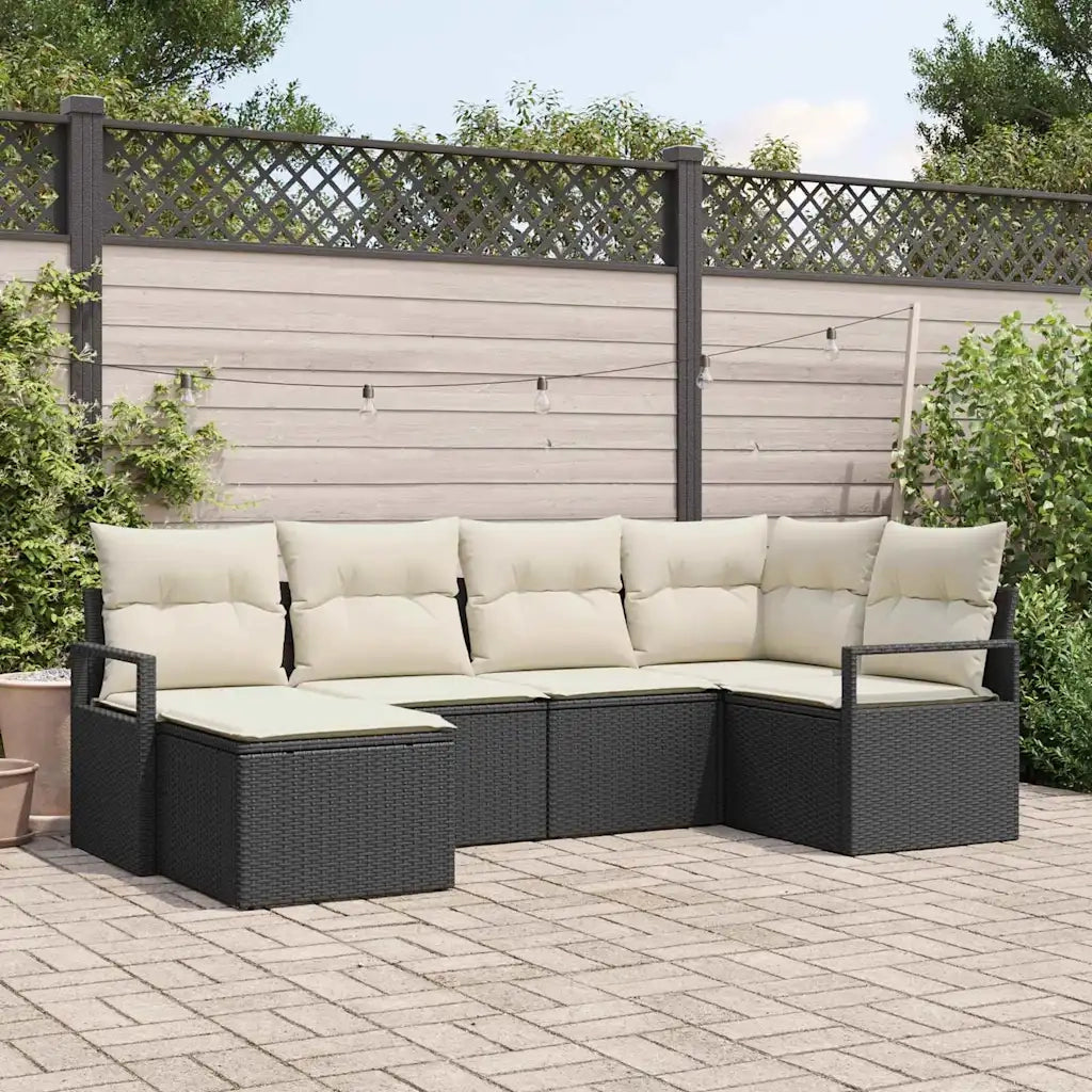 Set di divani con cuscino 6 pcs Nero polyrattan