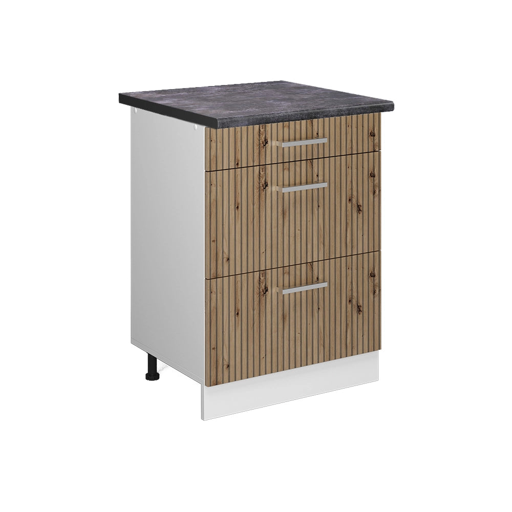 Vicco Mobiletto base per cucina Rovere artigianale 60 cm con cassetti, PL Antracite