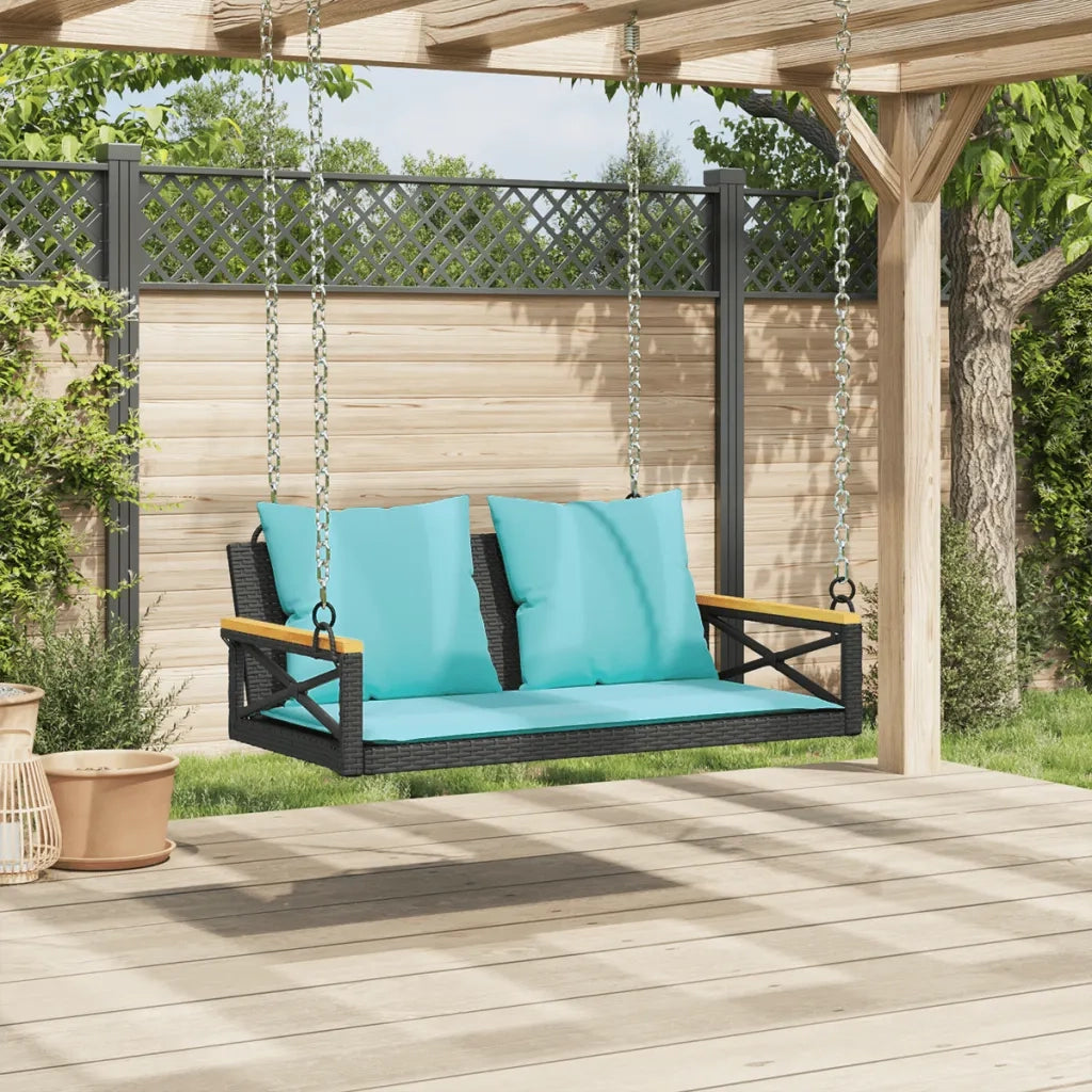 Panchina a Dondolo con Cuscini Nera 109x62x40 cm in Polyrattan 368160