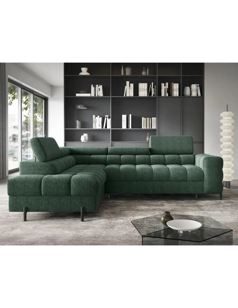 Canapé d'angle gauche convertible Vert foncé 5 places FERRUM style industriel 276x93x200cm