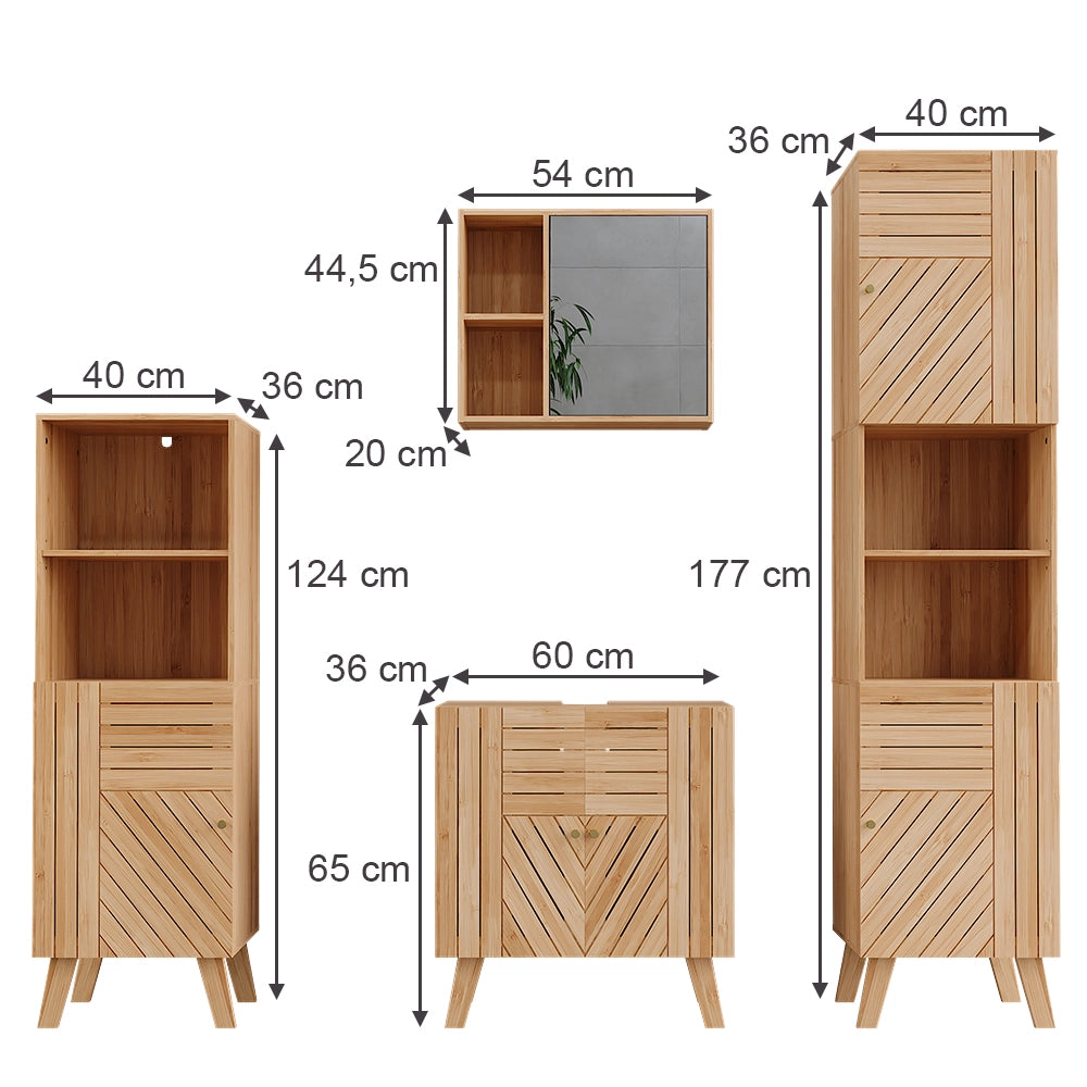 Vicco Set di mobili da bagno Bambù 4 pezzi, con unità midi e colonne
