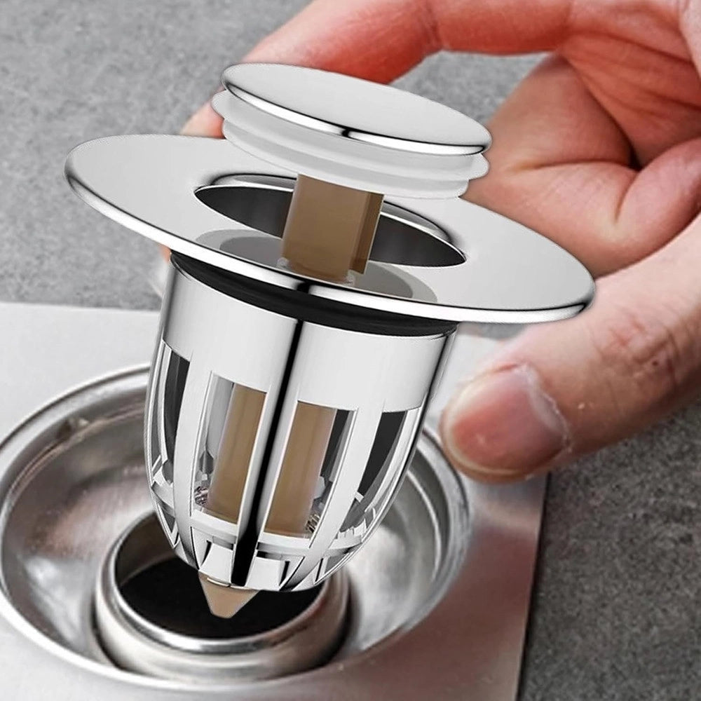 Trade Shop - Tappo Di Scarico Per Lavandino Bagno Filtro In Acciaio A Pressione Copri Scarico -
