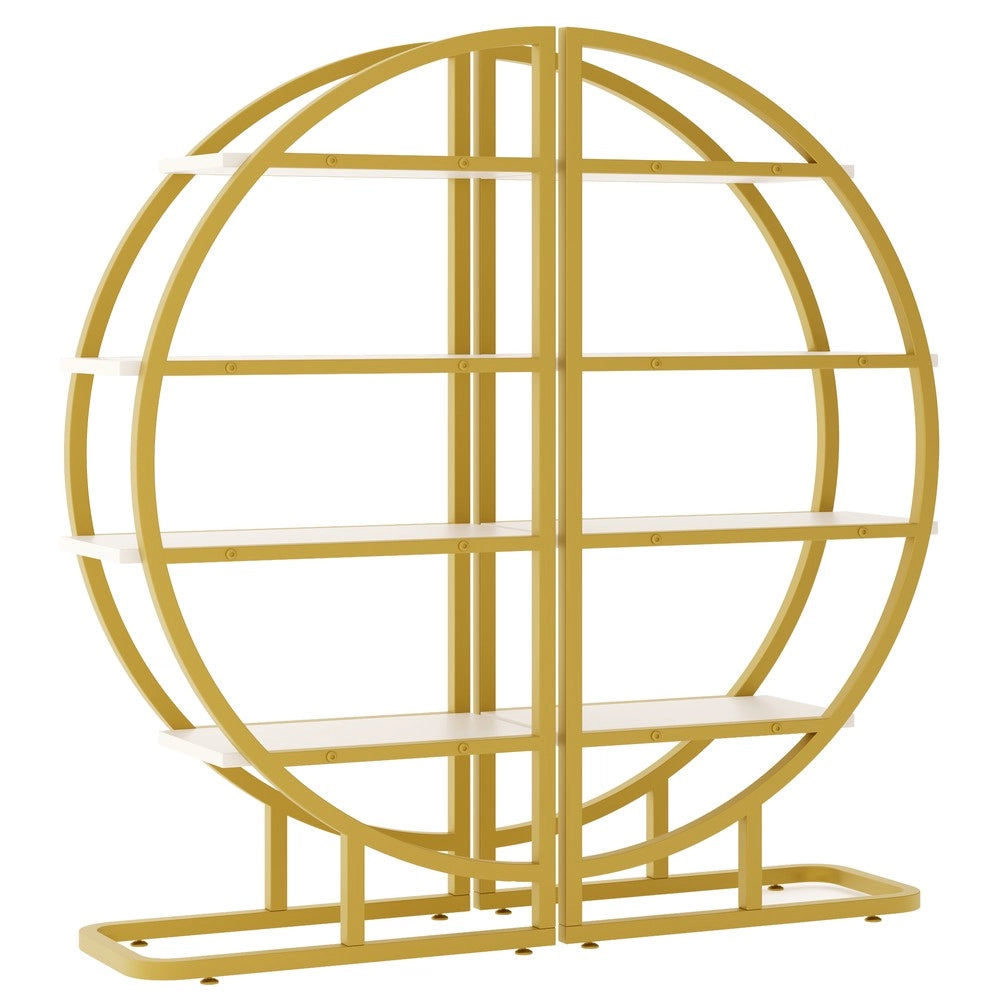 Scaffale semicircolare metallico - Zephmum- 120¡Á30¡Á130 cm - Cornice dorata, ripiani bianchi MDF