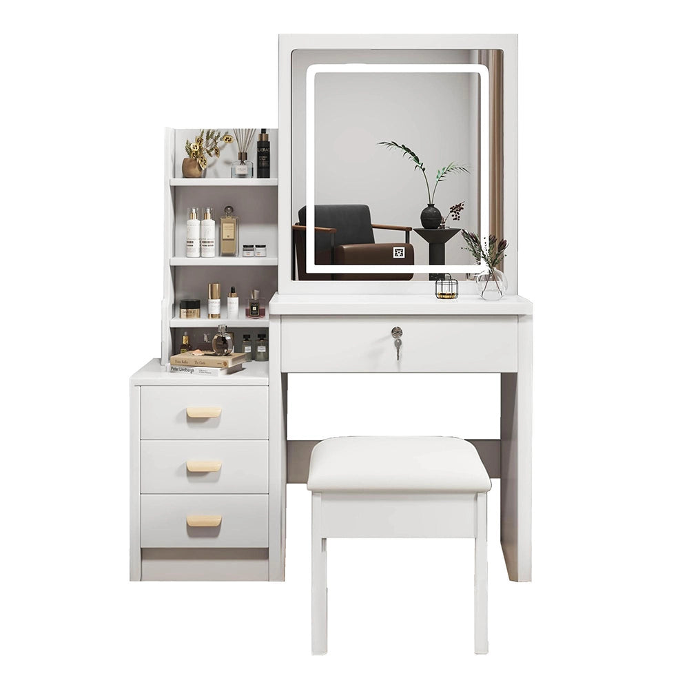 Toeletta elegante - Xylo - Specchio illuminato, 4 cassetti, L85xH130xP36 cm
