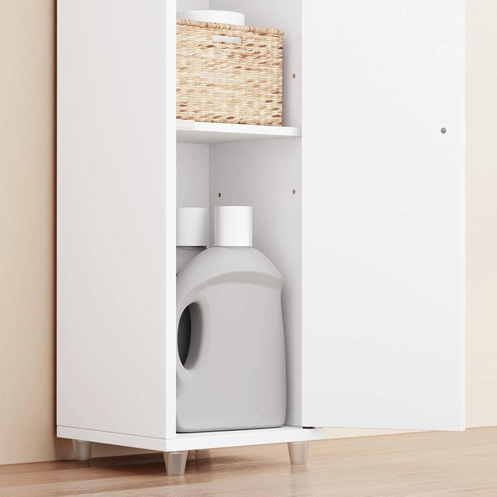 Mobile Bagno Alto e Stretto, Mobili Salvaspazio Mobiletto a Colonna da Terra con Ripiani Regolabili e Cassetto Armadietto per Bagno e Lavanderia 20×20×180 cm BZR34-II-W
