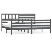 Letto matrimoniale | Letto per adulti | Giroletto Grigio in Legno Massello di Pino 200x200 cm