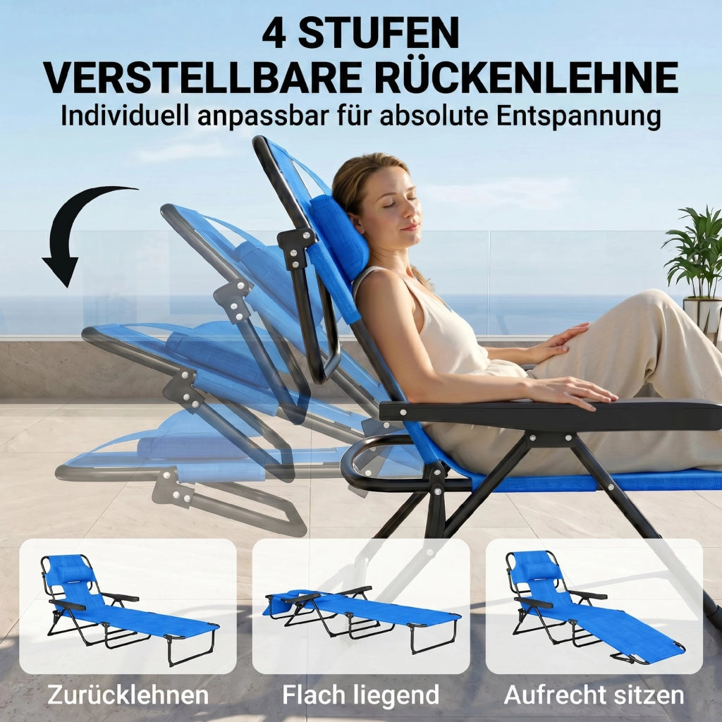 Lettino da giardino pieghevole ¨C zephmum ¨C nero e blu scuro 194x72x31 cm