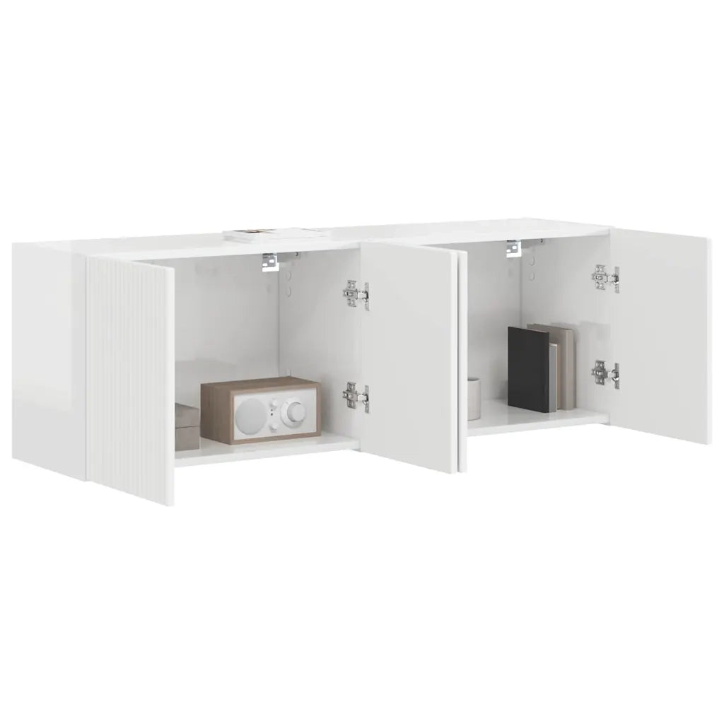 Mobile TV da parete 2 pz-Set di 2 Mobile TV a Muro-Credenza TV Bianco Lucido 59,5 x 31 x 40 cm