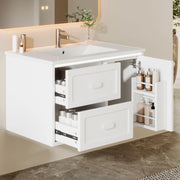 Mobile Bagno Sospeso con Lavabo Integrato e LED ¨C Xylo ¨C Bianco, 2 Cassetti, 76x46x51 cm