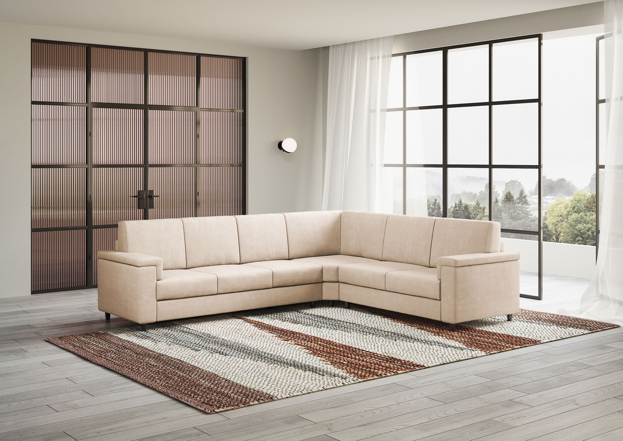 Divano Angolare 6 Posti 286x246x85 cm Marrak in Tessuto Beige