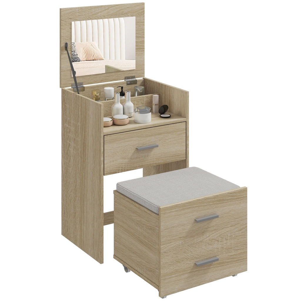 Tavolo da trucco con specchio a ribalta e cassetti ¨C zephmum ¨C Legno, effetto lino