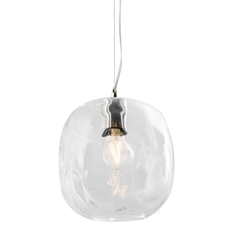OBAN Sospensione in Vetro Soffiato Cristallo E27 IP20 - Lampada di Design con Diffusore Artigianale - Struttura Elegante per Interni