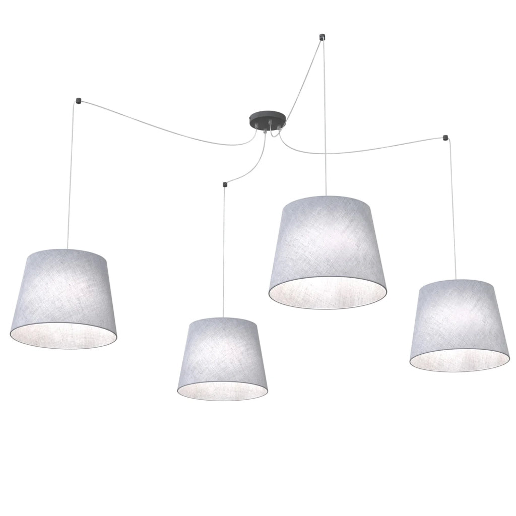 Sospensione 4 Luci Iside Con Fermacavi E Paralumi Grigio