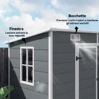 Casetta da Giardino in Resina con Pavimento, 2 Porte con Blocco, Finestra, 2.4 x 1.3 m, Grigio