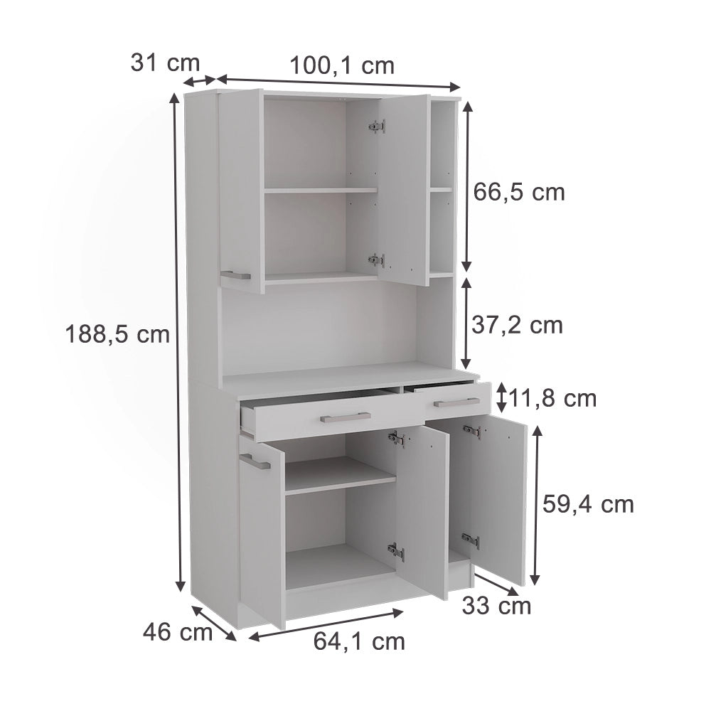 Vicco Buffet da cucina Bianco 100.1 x 188.5 cm con 5 porte e 2 cassetti