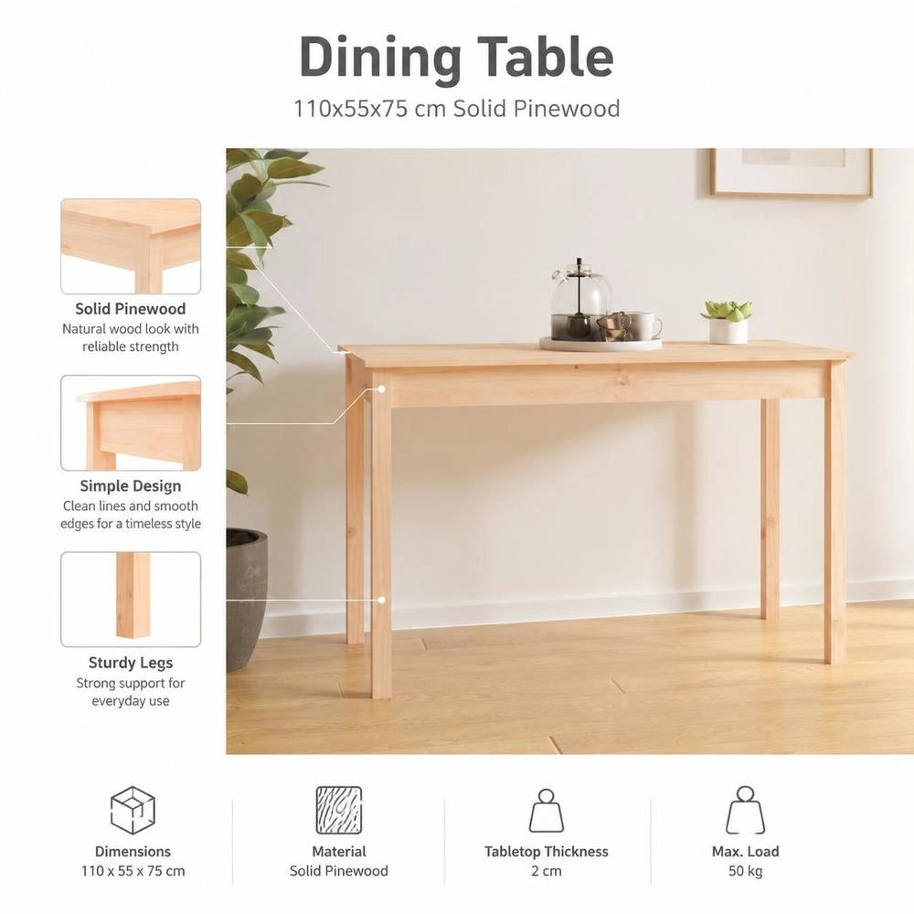 Dining Table 110x55x75 Cm Solid Pine Wood