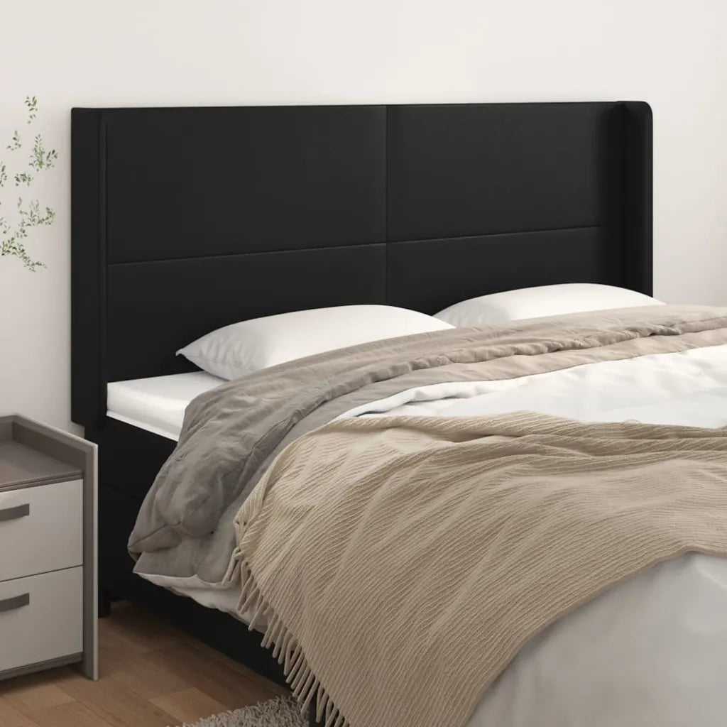 Testiera | Testata ad Orecchio Nera 203x16x118/128 cm in Similpelle