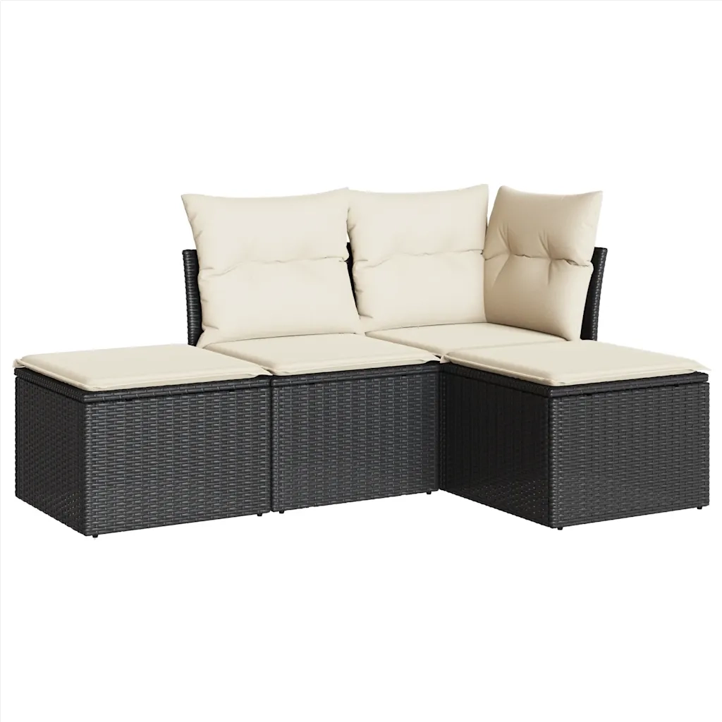 Set Divani da Giardino 4 pz con Cuscini Nero in Polyrattan 3217476