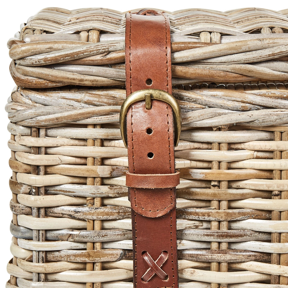 Set di 2 scatole in rattan telaio naturale in mogano con cinghie in pelle coperchi fatti a mano stile boho naturale
