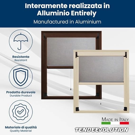 Zanzariera Avvolgibile Sali e Scendi Su Misura - Larghezza 1,20 x Altezza 1,70m - Struttura Avorio con Freno, Protezione Insetti