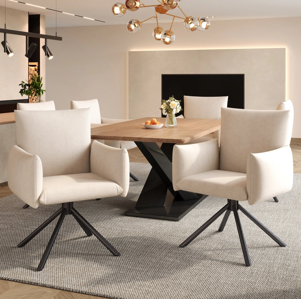 Set 4 sedie imbottite girevoli 360° in velluto beige