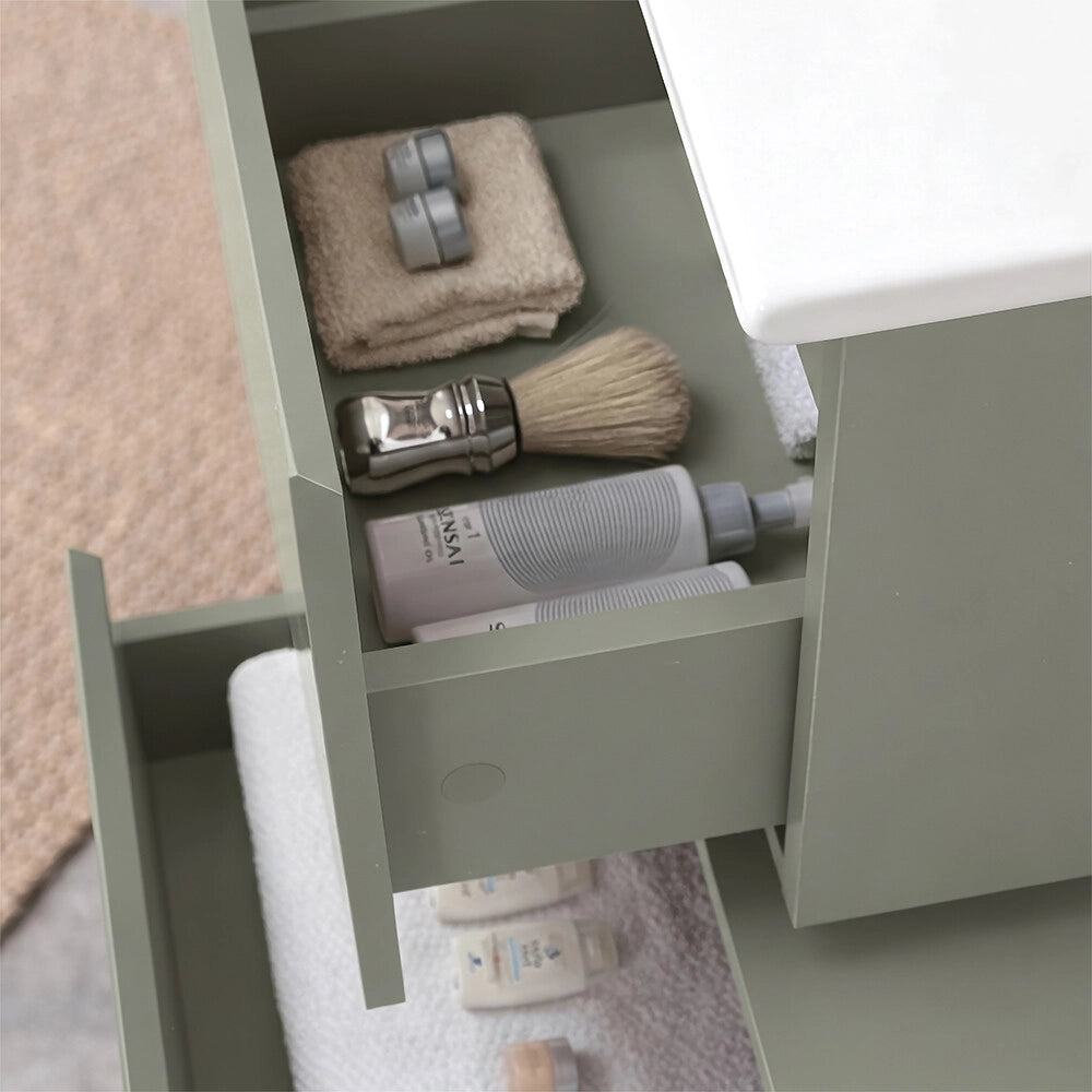 Mobile bagno sospeso 90 cm verde con lavabo integrato e cassetto Nuvola