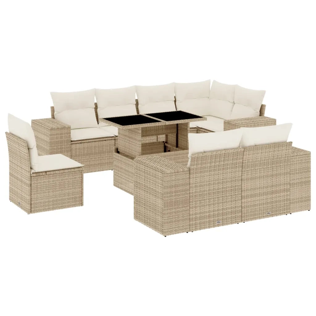 Set Divano da Giardino 9 pz con Cuscini Beige in Polyrattan 3269298