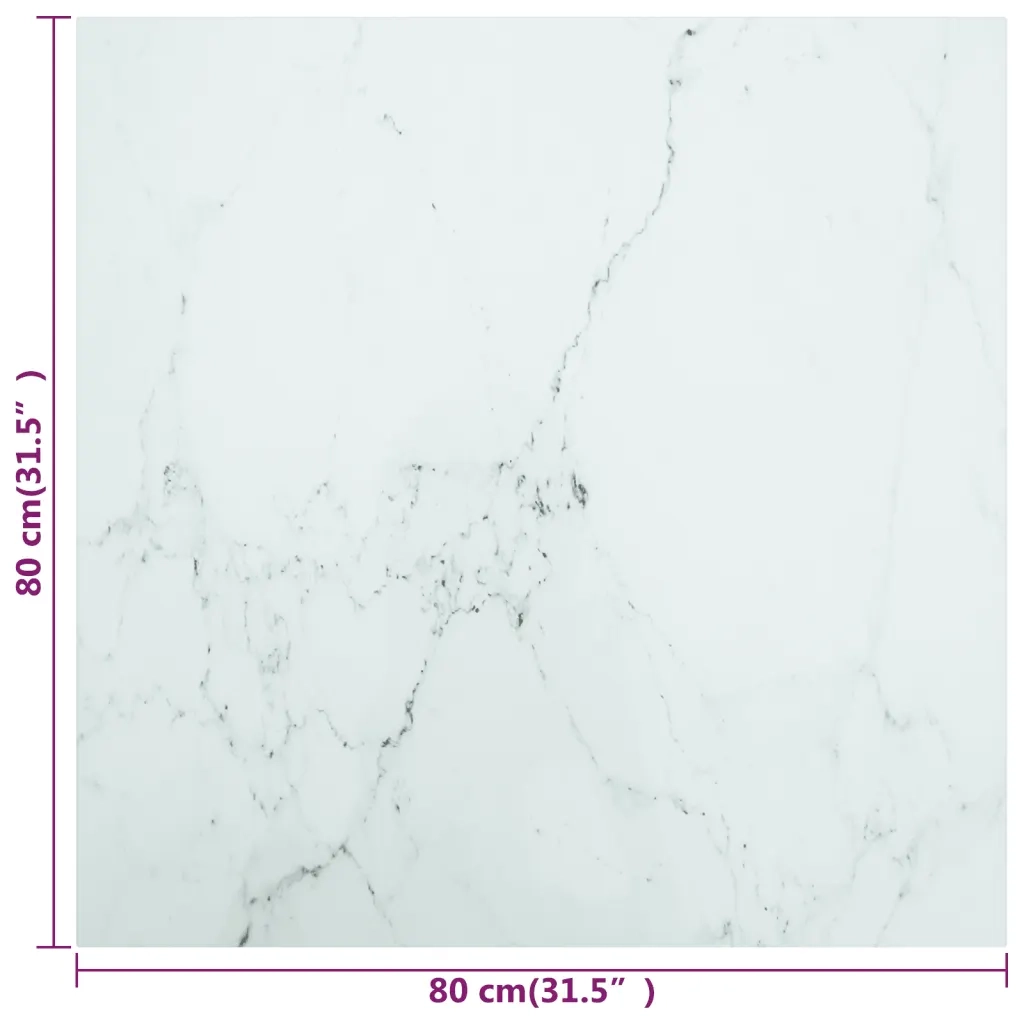 Piano Tavolo Bianco 80x80 cm 6 mm Vetro Temperato Design Marmo 322257