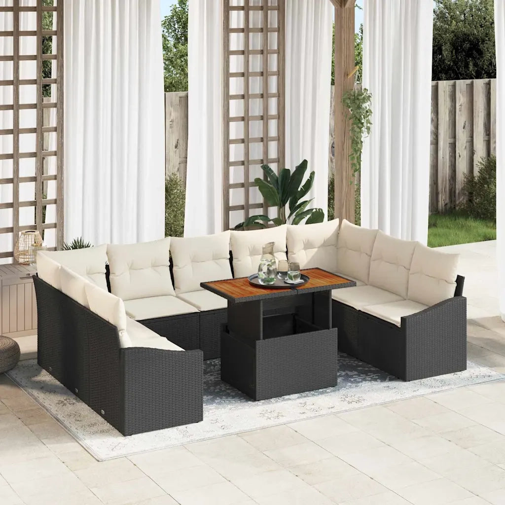 Set da Pranzo per Giardino con cuscino 10 pcs Nero e Crema