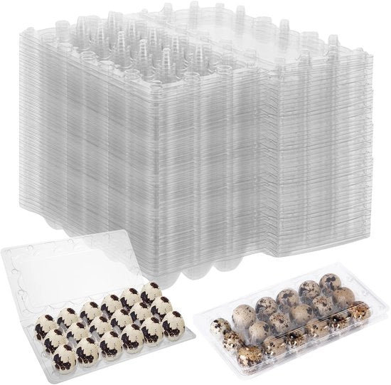 Scatola per Uova - 100 Unità - Transparente - 18 Compartimenti - Robusta - Riciclabile - Design Antishock - Scatole per Uova