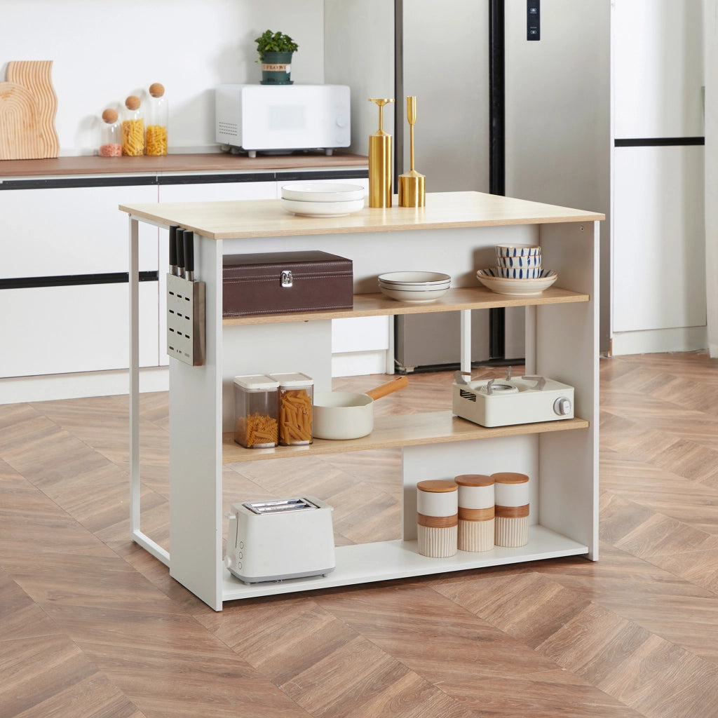 Mobile da cucina 3 ripiani ¨C zephmum ¨C bianco e naturale 105x65x90 cm