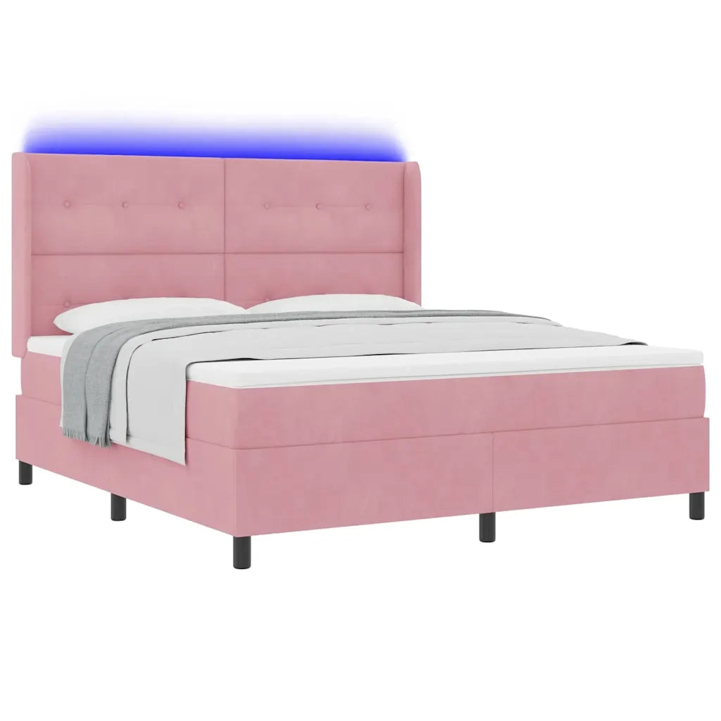 Letto a molle con materasso con led Rosa 180 x 200 cm Velluto