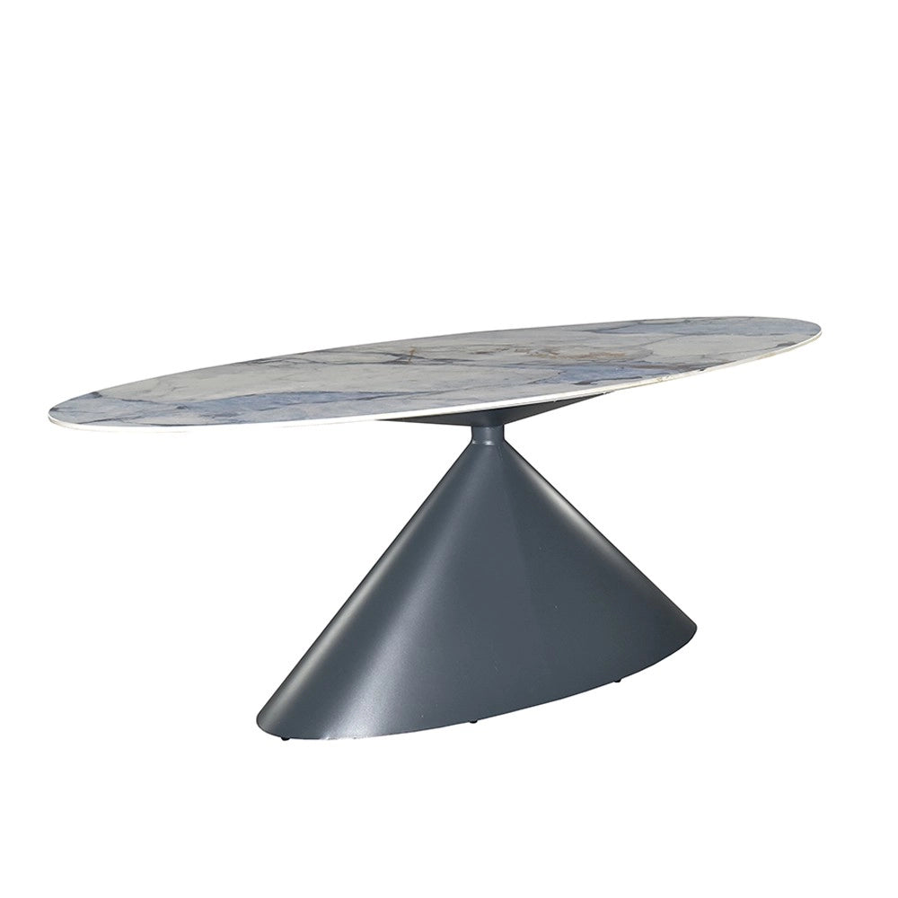 Tavolo ovale Punto con piano effetto marmo e venature blu – 200x80x76H