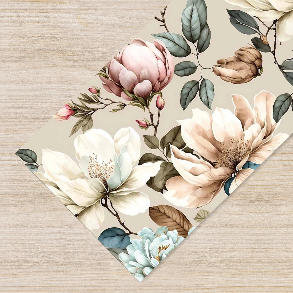 Tappeto passatoia fantasia made in Italy antiscivolo lavabile aderente Magnolie - 50x500 cm